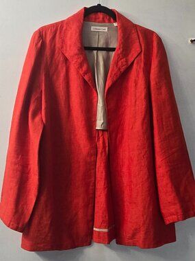 Coldwater Creek Red open front Blazer/Jacket Size 12 100% Linen Office Career